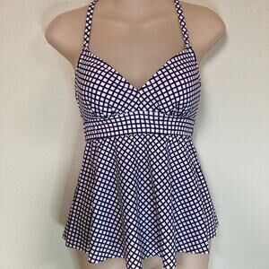 Kona Sol Swim Bathing Suit Top Size XS 0-2 Burgandy & White Check